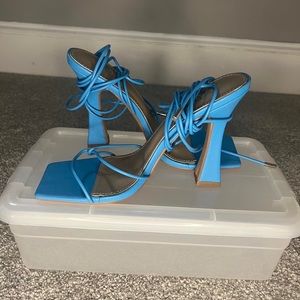 Solid Blue Lace Up Heels